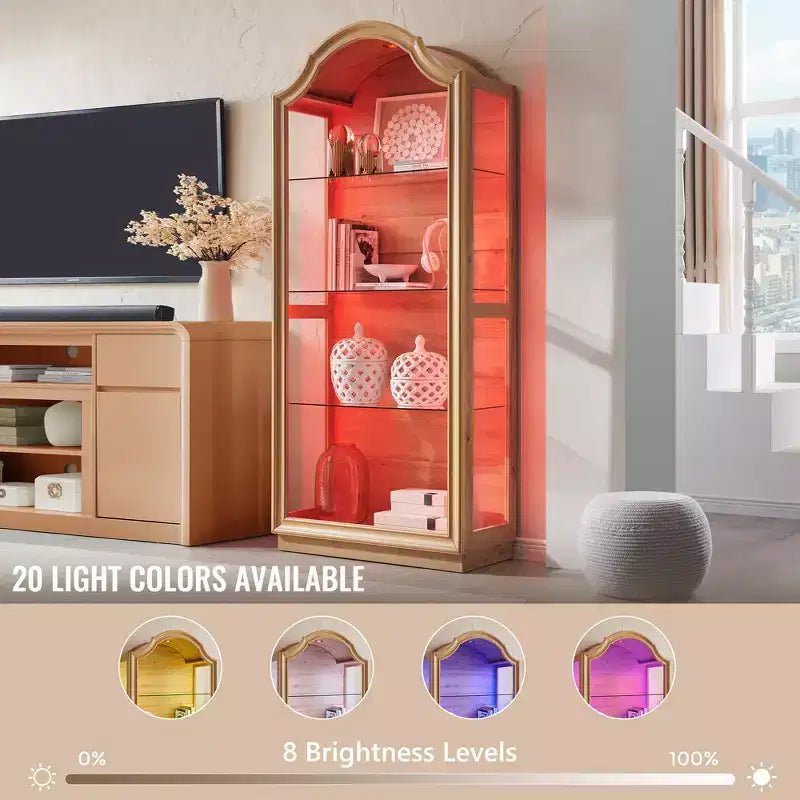 Armario de Cocina con Arco de 72 pulgadas, Vitrina de Vidrio de 4 Niveles con Luces LED de 20 Colores, Estantería Moderna para Sala de Estar