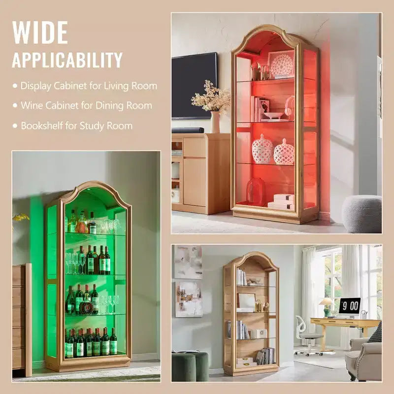 Armario de Cocina con Arco de 72 pulgadas, Vitrina de Vidrio de 4 Niveles con Luces LED de 20 Colores, Estantería Moderna para Sala de Estar
