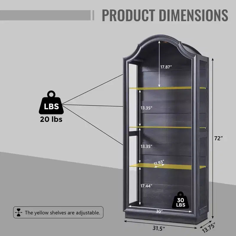 Armario de Cocina con Arco de 72 pulgadas, Vitrina de Vidrio de 4 Niveles con Luces LED de 20 Colores, Estantería Moderna para Sala de Estar