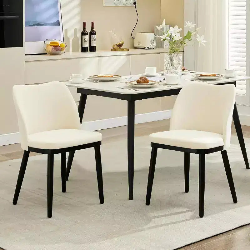 Juego de 2 sillas de comedor, sillas auxiliares de tela tapizada con asiento acolchado y patas de madera, sillas de comedor modernas para cocina, sala de estar