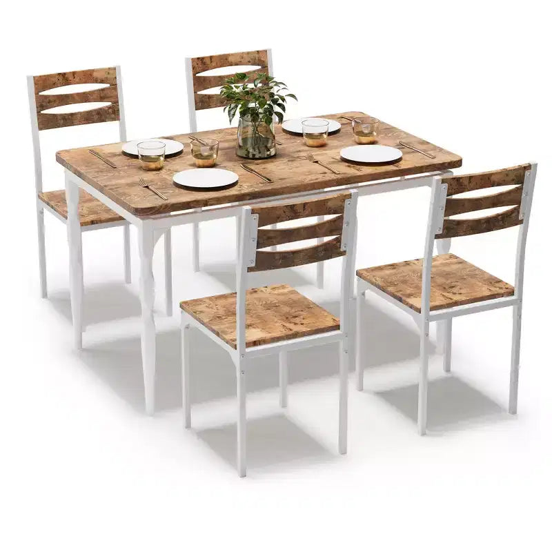 COZONY Juego de Mesa de Comedor de 5 Piezas, Mesa de Cocina y Sillas para 4 de Estilo Industrial, Diseño Rústico Moderno con Patas de Metal, Compacto y Ahorra Espacio