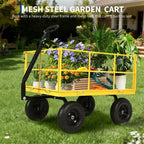 Carro de jardín de acero de 635 kg de alta resistencia, carro de jardín 2 en 1 con laterales de malla extraíbles, neumáticos todo terreno de 13 pulgadas y manija de 180°