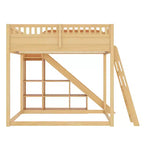 Cama alta Bellemave con cabecero tapizado y estantes de almacenamiento, estructura de cama alta de madera maciza con escalera y tobogán para niños
