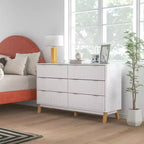 Cómoda doble de 6 cajones para dormitorio, cómoda acanalada con tiradores dorados y 5 patas de madera