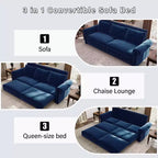 MAYEERTY 93.7 Sofá Cama Extraíble King, Sofá Cama Convertible 3 en 1 de Terciopelo con Tachuelas y Brazos Enrollados Azul