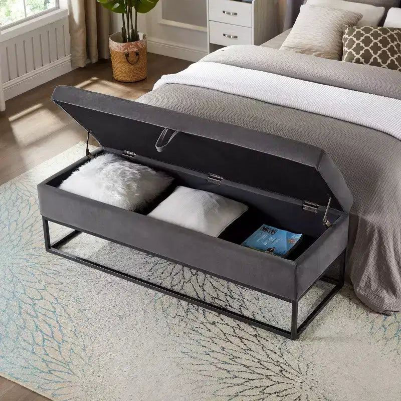TUYOHW 58.6 Banco otomana de moda para pie de cama con almacenamiento, otomana de terciopelo de lujo, banco decorativo relleno de espuma suave con patas de hierro, capacidad de 227 kg