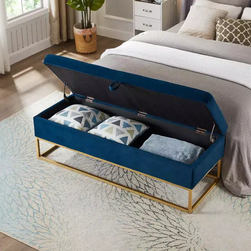 TUYOHW 58.6 Banco otomana de moda para pie de cama con almacenamiento, otomana de terciopelo de lujo, banco decorativo relleno de espuma suave con patas de hierro, capacidad de 227 kg