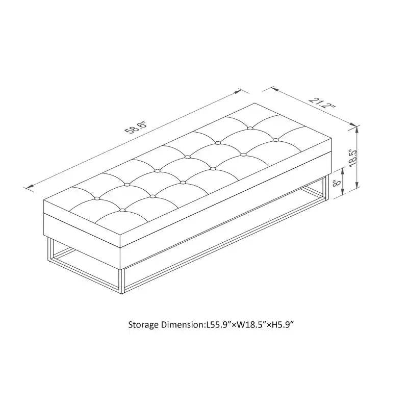 TUYOHW 58.6 Banco otomana de moda para pie de cama con almacenamiento, otomana de terciopelo de lujo, banco decorativo relleno de espuma suave con patas de hierro, capacidad de 227 kg