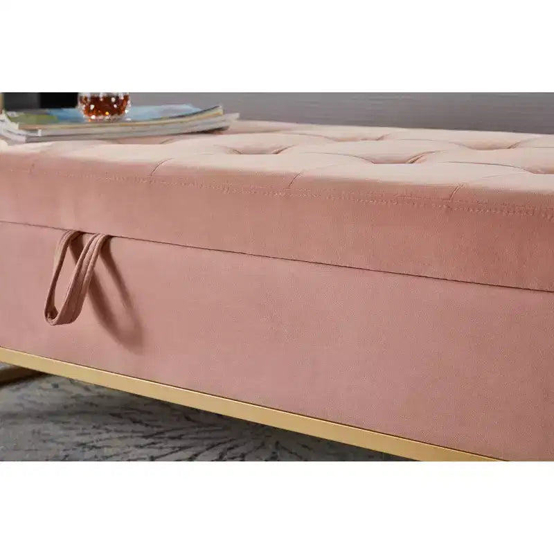 TUYOHW 58.6 Banco otomana de moda para pie de cama con almacenamiento, otomana de terciopelo de lujo, banco decorativo relleno de espuma suave con patas de hierro, capacidad de 227 kg