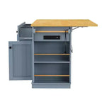 Isla de cocina grande con ruedas de 53 pulgadas con ala abatible y toma de corriente, carrito de cocina con almacenamiento en la puerta, 5 estantes laterales y 5 ruedas, gris azulado