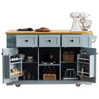 Isla de cocina grande con ruedas de 53 pulgadas con ala abatible y toma de corriente, carrito de cocina con almacenamiento en la puerta, 5 estantes laterales y 5 ruedas, gris azulado
