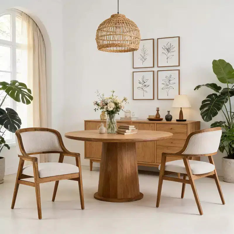 Christopher Knight Home Rosa, sillas de comedor tapizadas de madera de caucho de mediados de siglo (juego de 2)