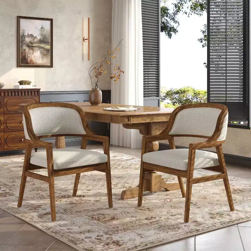 Christopher Knight Home Rosa, sillas de comedor tapizadas de madera de caucho de mediados de siglo (juego de 2)