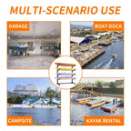 VIYET 80H Estante organizador para kayak independiente, soporte ajustable de alta resistencia con ruedas bloqueables, capacidad para 4 kayaks/canoas/SUP/tablas de surf (negro)