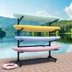 VIYET 80H Estante organizador para kayak independiente, soporte ajustable de alta resistencia con ruedas bloqueables, capacidad para 4 kayaks/canoas/SUP/tablas de surf (negro)