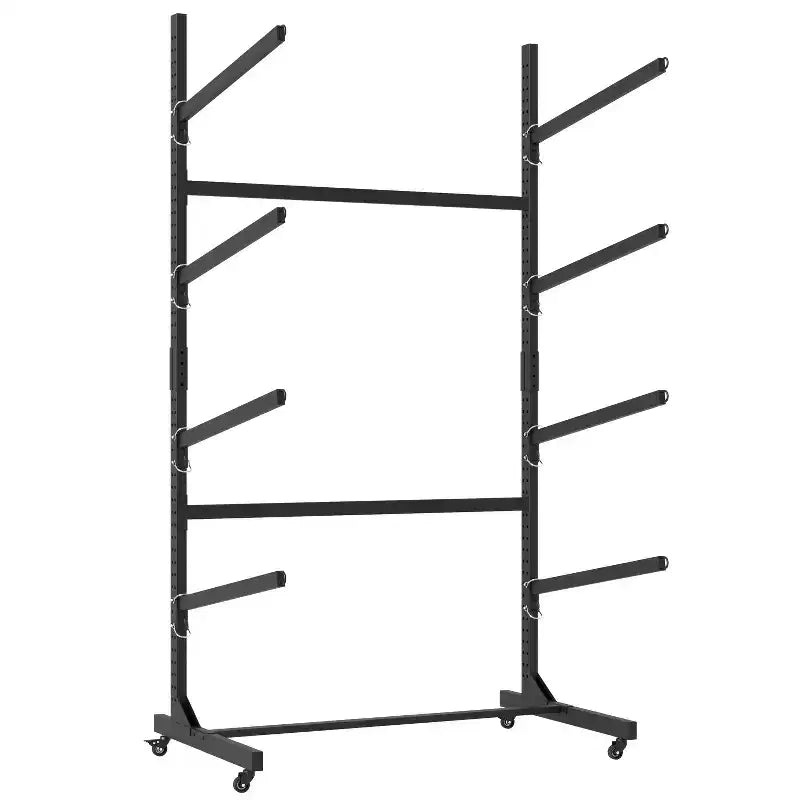 VIYET 80H Estante organizador para kayak independiente, soporte ajustable de alta resistencia con ruedas bloqueables, capacidad para 4 kayaks/canoas/SUP/tablas de surf (negro)