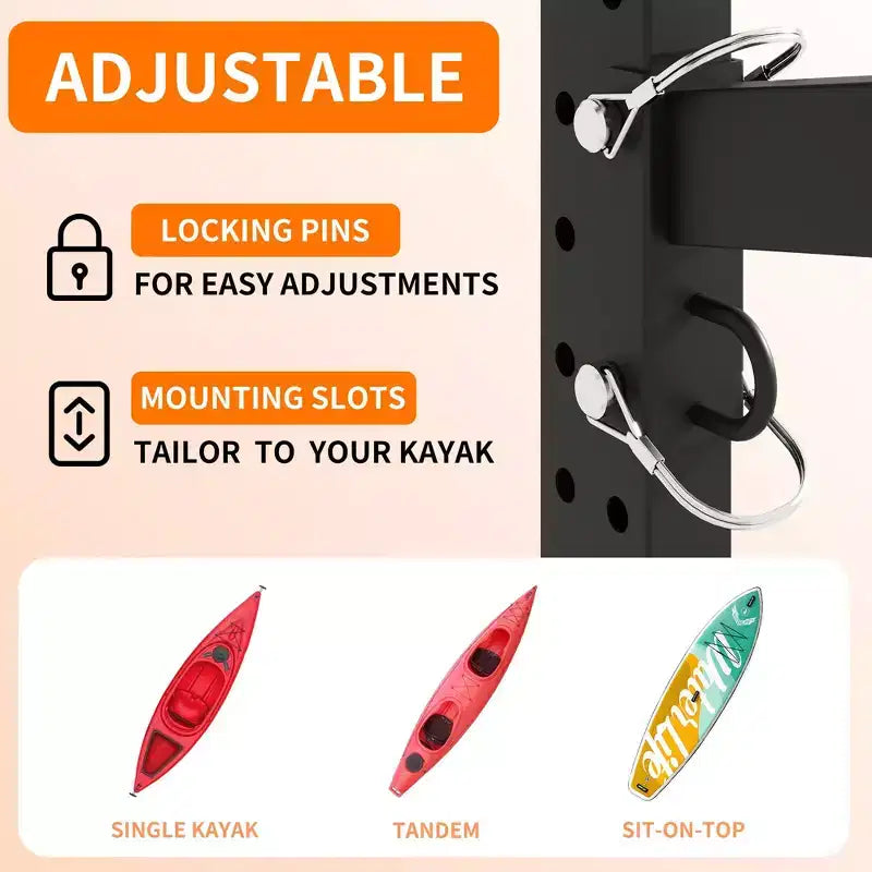 VIYET 80H Estante organizador para kayak independiente, soporte ajustable de alta resistencia con ruedas bloqueables, capacidad para 4 kayaks/canoas/SUP/tablas de surf (negro)