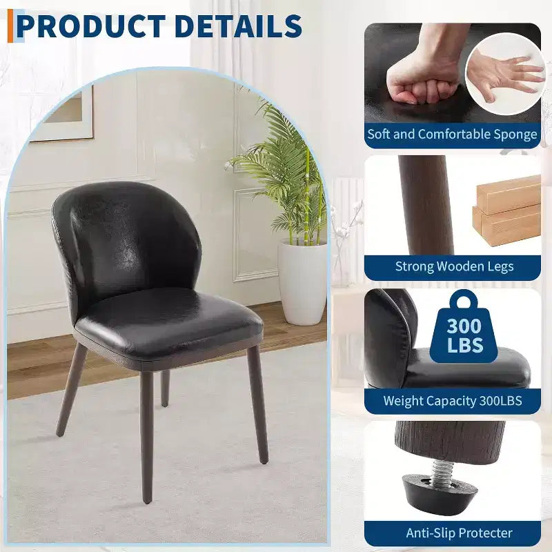 Juego de 4 sillas de comedor, sillas de cocina modernas tapizadas con respaldo ergonómico, sillas de cocina con patas de madera para comedor, negras