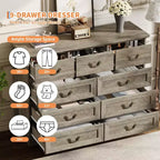 Cómoda para dormitorio con 9 cajones, cómoda vintage de 47 pulgadas de ancho con tiradores de metal y textura natural, cómoda de madera para sala de estar, pasillo