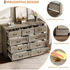 Cómoda para dormitorio con 9 cajones, cómoda vintage de 47 pulgadas de ancho con tiradores de metal y textura natural, cómoda de madera para sala de estar, pasillo
