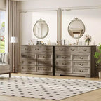 Cómoda para dormitorio con 9 cajones, cómoda vintage de 47 pulgadas de ancho con tiradores de metal y textura natural, cómoda de madera para sala de estar, pasillo