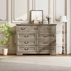 Cómoda para dormitorio con 9 cajones, cómoda vintage de 47 pulgadas de ancho con tiradores de metal y textura natural, cómoda de madera para sala de estar, pasillo