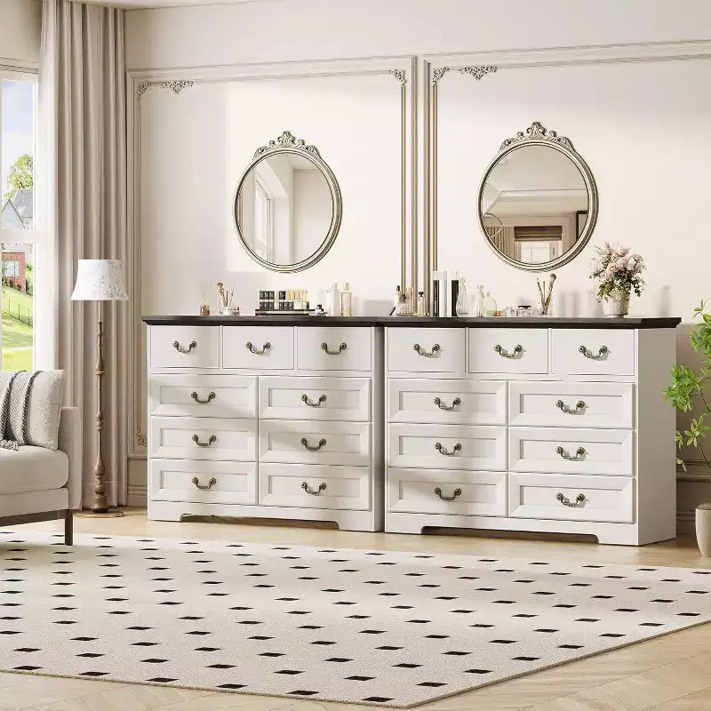 Cómoda para dormitorio con 9 cajones, cómoda vintage de 47 pulgadas de ancho con tiradores de metal y textura natural, cómoda de madera para sala de estar, pasillo