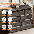 Cómoda para dormitorio con 9 cajones, cómoda vintage de 47 pulgadas de ancho con tiradores de metal y textura natural, cómoda de madera para sala de estar, pasillo