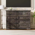Cómoda para dormitorio con 9 cajones, cómoda vintage de 47 pulgadas de ancho con tiradores de metal y textura natural, cómoda de madera para sala de estar, pasillo