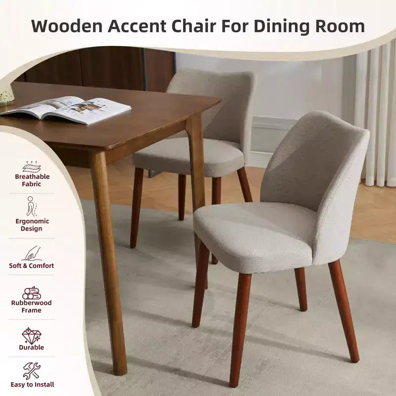 Silla de comedor de estilo moderno de mediados de siglo con respaldo alto y patas de madera, adecuada para comedor y sala de estar, juego de 2