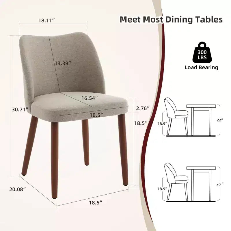 Silla de comedor de estilo moderno de mediados de siglo con respaldo alto y patas de madera, adecuada para comedor y sala de estar, juego de 2