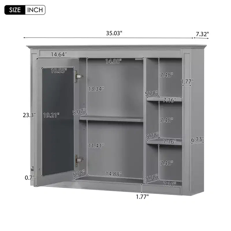 CASAINC 35 x 27.5 Espejo para baño con 6 estantes abiertos, gabinete de medicinas montado en la pared (sin tocador)
