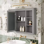 CASAINC 35 x 27.5 Espejo para baño con 6 estantes abiertos, gabinete de medicinas montado en la pared (sin tocador)