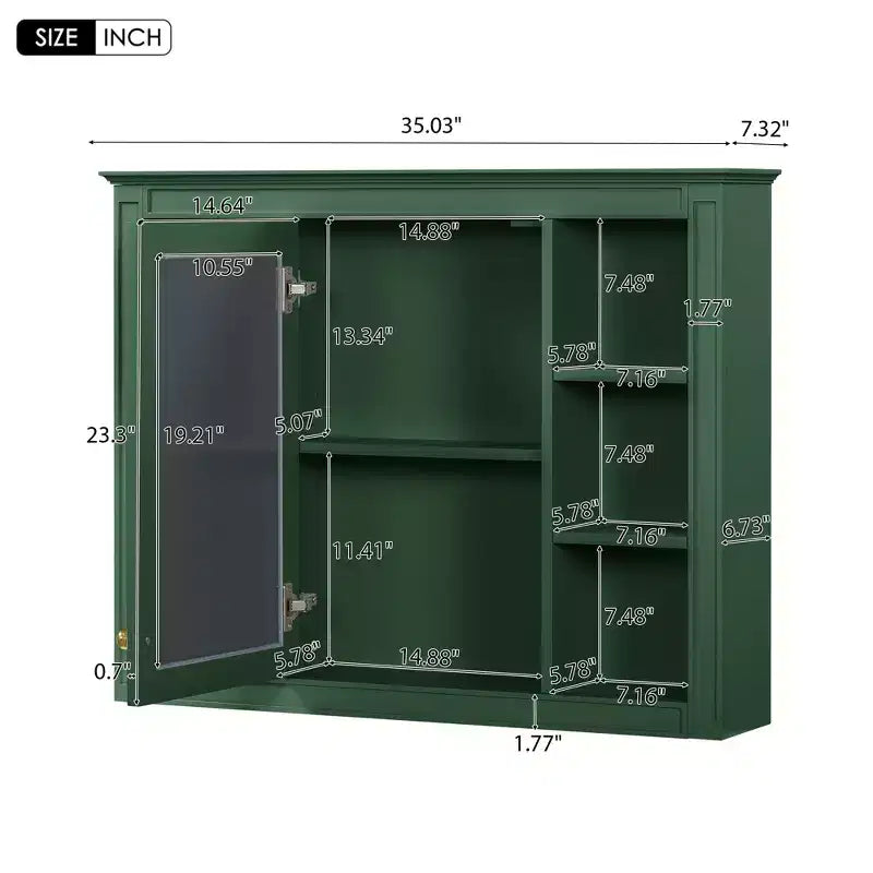 CASAINC 35 x 27.5 Espejo para baño con 6 estantes abiertos, gabinete de medicinas montado en la pared (sin tocador)