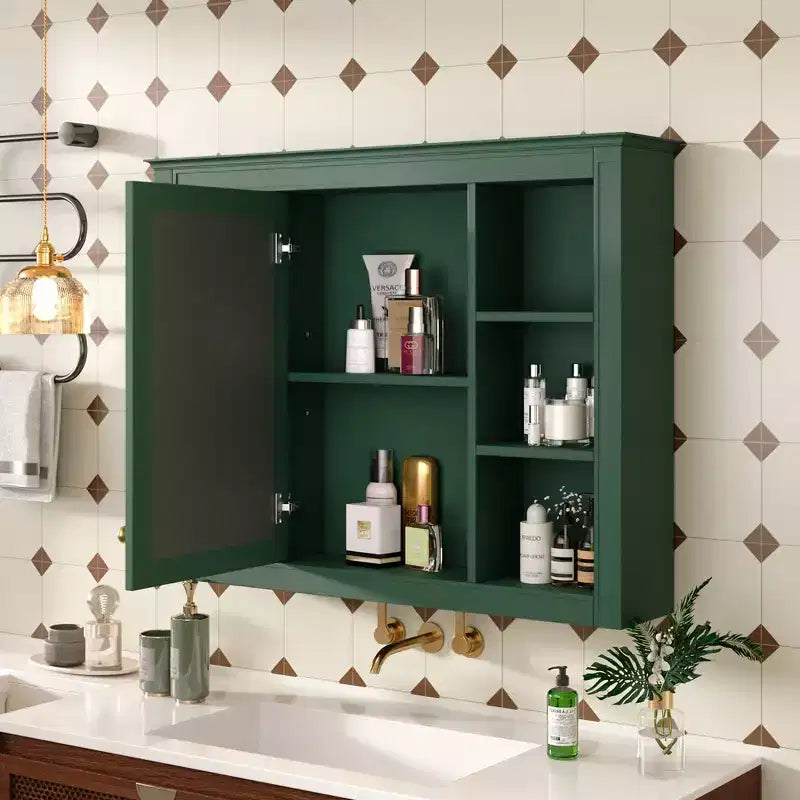 CASAINC 35 x 27.5 Espejo para baño con 6 estantes abiertos, gabinete de medicinas montado en la pared (sin tocador)
