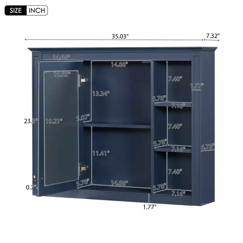 CASAINC 35 x 27.5 Espejo para baño con 6 estantes abiertos, gabinete de medicinas montado en la pared (sin tocador)