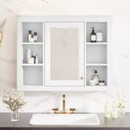 CASAINC 35 x 27.5 Espejo para baño con 6 estantes abiertos, gabinete de medicinas montado en la pared (sin tocador)