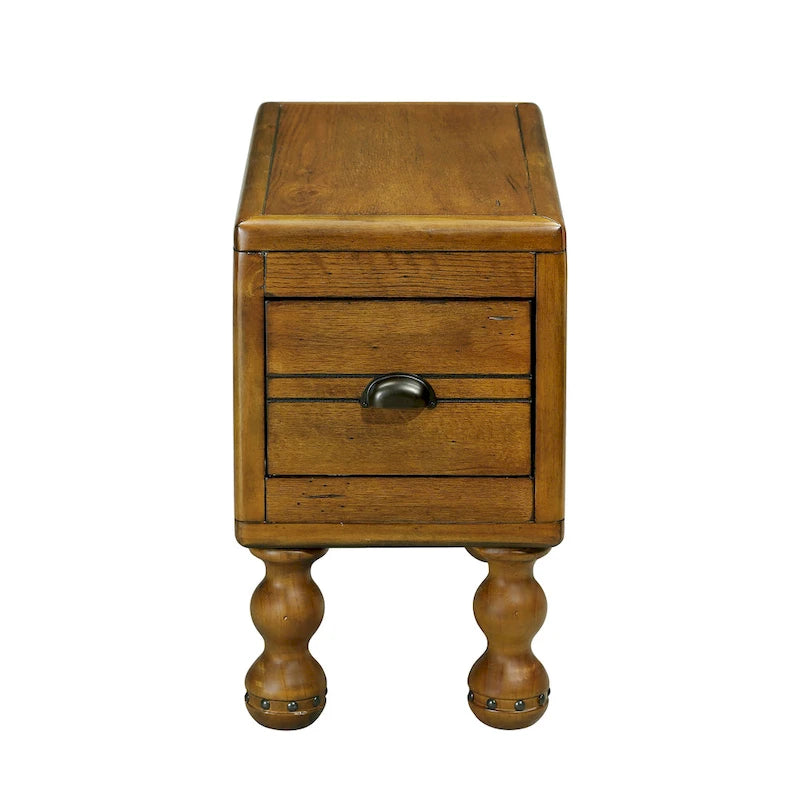 Mesa Auxiliar de Madera Maciza con Cajón, Mesa Auxiliar Estrecha de 23.6 pulgadas para Espacios Pequeños