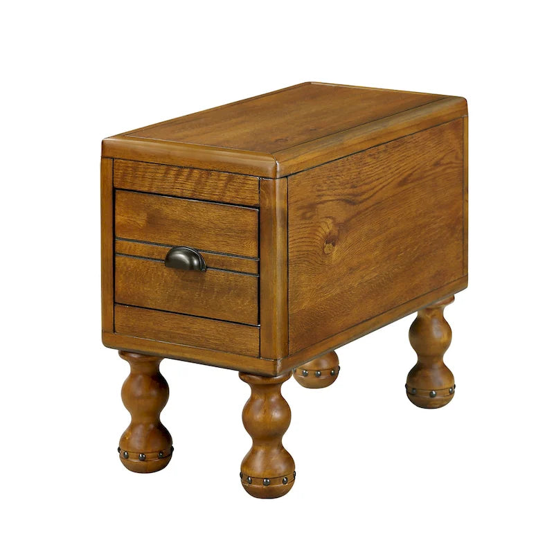 Mesa Auxiliar de Madera Maciza con Cajón, Mesa Auxiliar Estrecha de 23.6 pulgadas para Espacios Pequeños