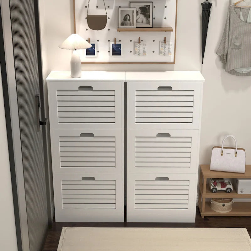 Zapatero de 3 niveles con puerta abatible y estantes ajustables, blanco