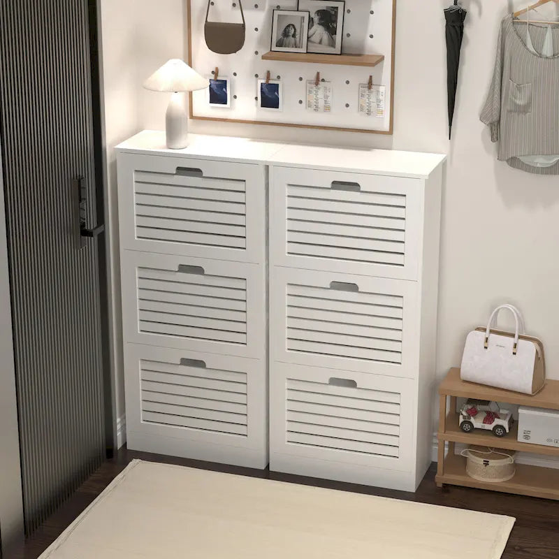 Zapatero de 3 niveles con puerta abatible y estantes ajustables, blanco