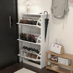 Zapatero de 3 niveles con puerta abatible y estantes ajustables, blanco