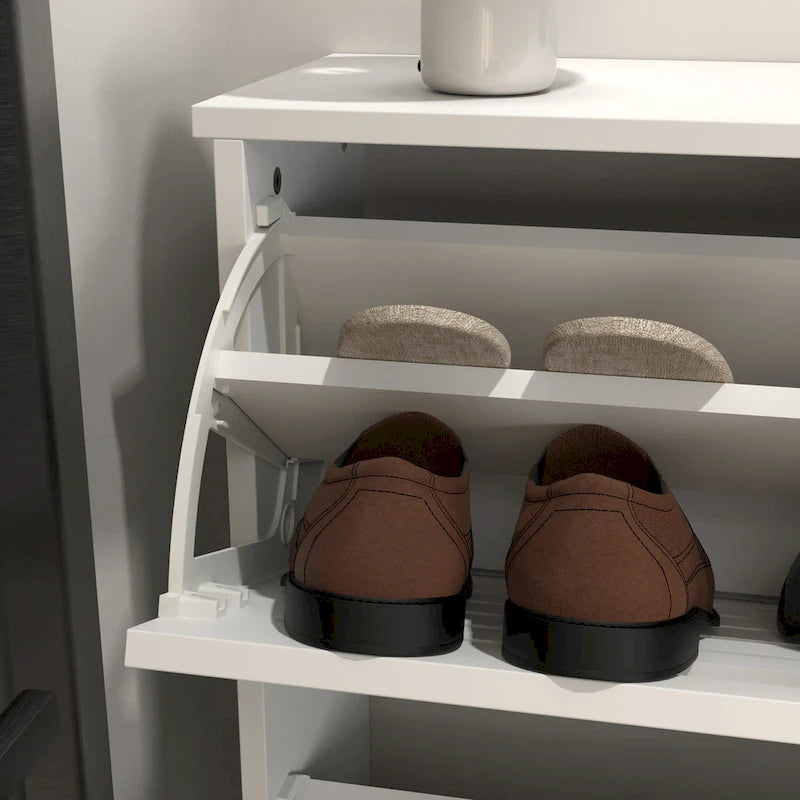 Zapatero de 3 niveles con puerta abatible y estantes ajustables, blanco