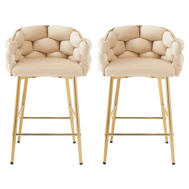 Juego de 2 taburetes de bar con asiento acolchado de terciopelo y patas de metal