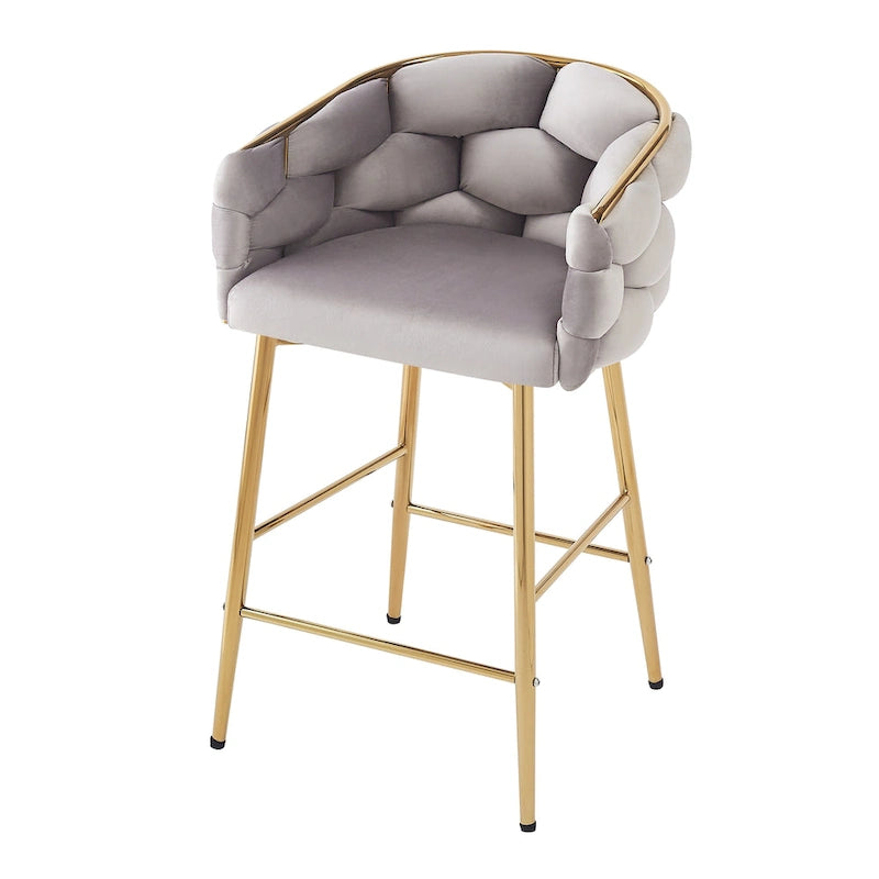 Juego de 2 taburetes de bar con asiento acolchado de terciopelo y patas de metal