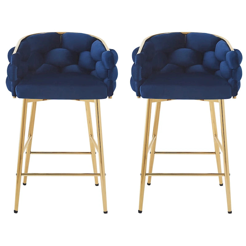 Juego de 2 taburetes de bar con asiento acolchado de terciopelo y patas de metal