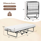 Cama Plegable con Ruedas y Colchón de Espuma Viscoelástica con Gel de 10 cm, Tamaño Cuna 74 x 31, Capacidad 220 kg