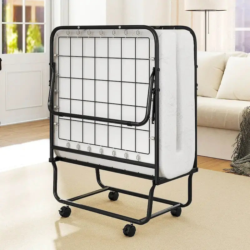 Cama Plegable con Ruedas y Colchón de Espuma Viscoelástica con Gel de 10 cm, Tamaño Cuna 74 x 31, Capacidad 220 kg