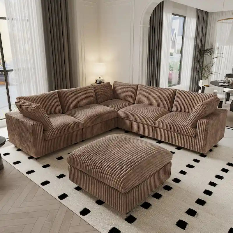 Sofá Seccional Modular de 6 Piezas con Chaise y Otomana