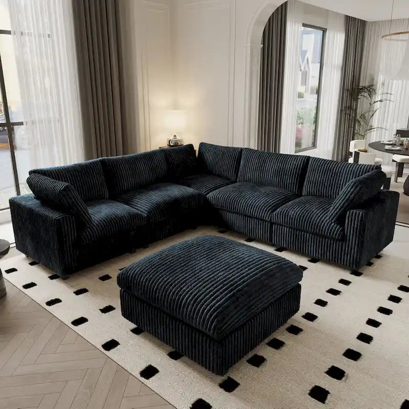 Sofá Seccional Modular de 6 Piezas con Chaise y Otomana